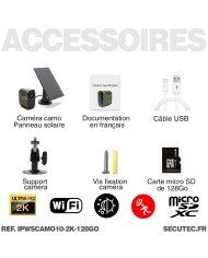 Caméra camouflage solaire WiFi 2K IR invisible très longue autonomie détection de mouvement et humaine 128Go