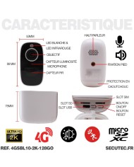 Caméra blanche 4G solaire UHD 2K infrarouge invisible très longue autonomie detection de mouvement et humaine 128Go