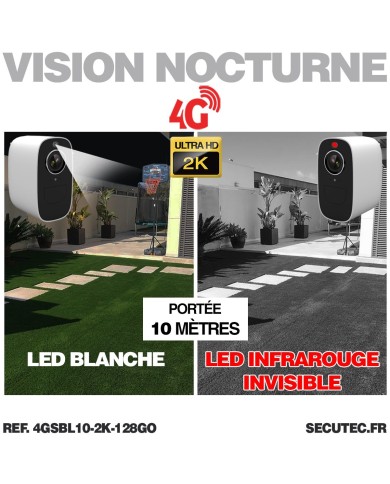 Caméra blanche 4G solaire UHD 2K infrarouge invisible très longue autonomie detection de mouvement et humaine 128Go