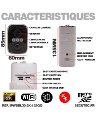 Camera blanche WiFi solaire UHD 2K infrarouge invisible ultra longue autonomie detection de mouvement et humaine 128Go