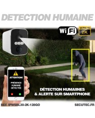 Camera blanche WiFi solaire UHD 2K infrarouge invisible ultra longue autonomie detection de mouvement et humaine 128Go