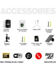 Camera blanche WiFi solaire UHD 2K infrarouge invisible ultra longue autonomie detection de mouvement et humaine 128Go