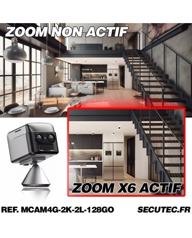 Micro camera 4G Ultra HD Zoom X6 longue autonomie avec détection de mouvement et détection humaine 128Go