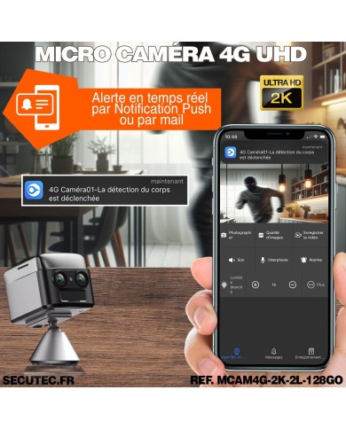 Micro camera 4G Ultra HD Zoom X6 longue autonomie avec détection de mouvement et détection humaine 128Go
