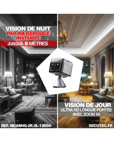 Micro camera 4G Ultra HD Zoom X6 longue autonomie avec détection de mouvement et détection humaine 128Go