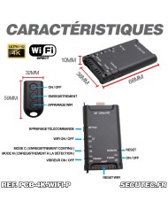 Micro caméra UHD 4K WiFi à intégrer enregistrement continu et détection de mouvement avec télécommande 128Go