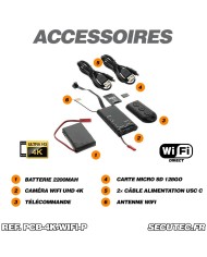Micro caméra UHD 4K WiFi à intégrer enregistrement continu et détection de mouvement avec télécommande 128Go