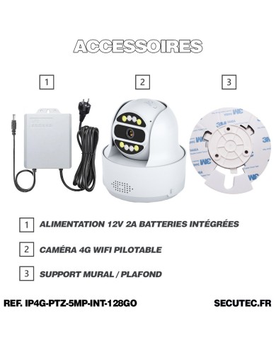 Camera interieure 4G WiFi pilotable UHD 4K detection de mouvement et de presence humaine 128Go