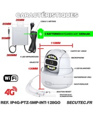Camera interieure 4G WiFi pilotable UHD 4K detection de mouvement et de presence humaine 128Go