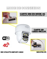 Camera interieure 4G WiFi pilotable UHD 4K detection de mouvement et de presence humaine 128Go