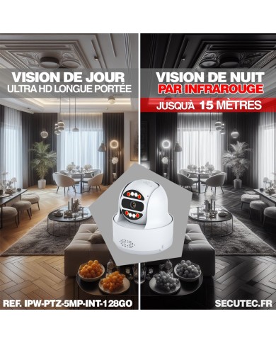 Caméra IP WiFi POE pilotable UHD 5Mpx détection de mouvement et de présence humaine 128Go