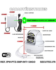 Caméra IP WiFi POE pilotable UHD 5Mpx détection de mouvement et de présence humaine 128Go