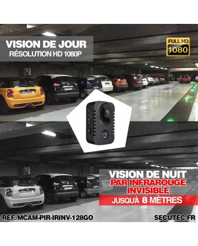 Mini caméra HD 1080P longue autonomie detection de mouvement PIR 128Go