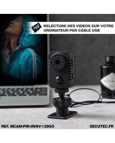 Mini caméra HD 1080P longue autonomie detection de mouvement PIR 128Go