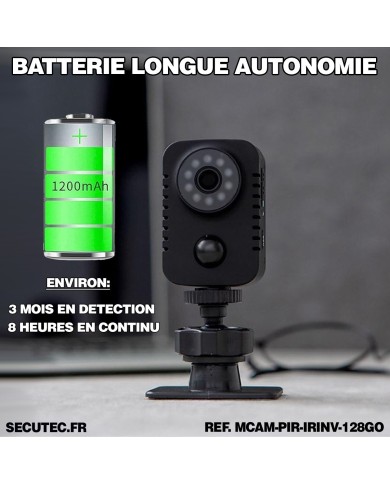 Mini caméra HD 1080P longue autonomie detection de mouvement PIR 128Go