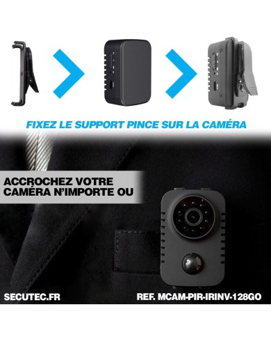 Mini caméra HD 1080P longue autonomie detection de mouvement PIR 128Go