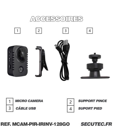 Mini caméra HD 1080P longue autonomie detection de mouvement PIR 128Go