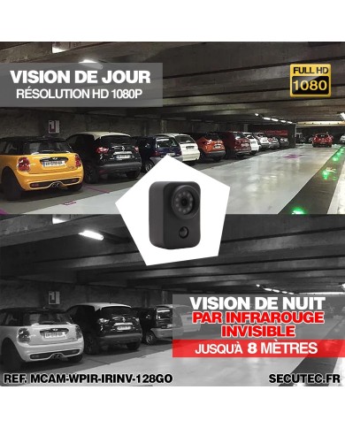 Kit mini caméra HD 1080P longue autonomie waterproof detection de mouvement PIR 128Go