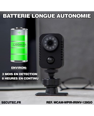 Kit mini caméra HD 1080P longue autonomie waterproof detection de mouvement PIR 128Go