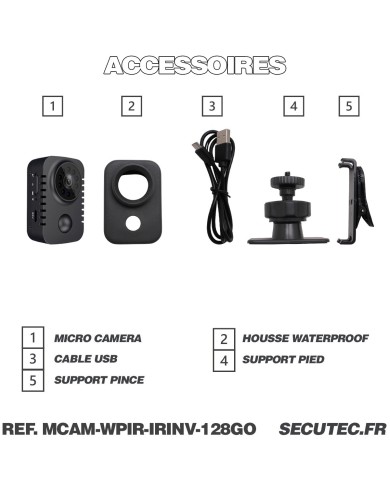 Kit mini caméra HD 1080P longue autonomie waterproof detection de mouvement PIR 128Go