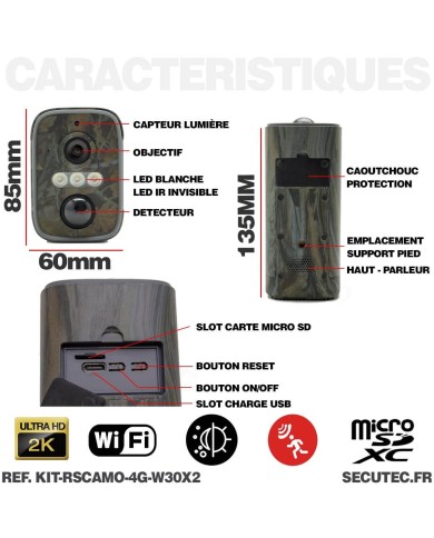Kit vidéosurveillance camouflage 3G 4G autonome 2 caméras ultra longue autonomie solaires WIFI UHD 2K 128Go