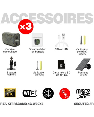 Kit vidéosurveillance camouflage 3G 4G autonome avec 3 caméras