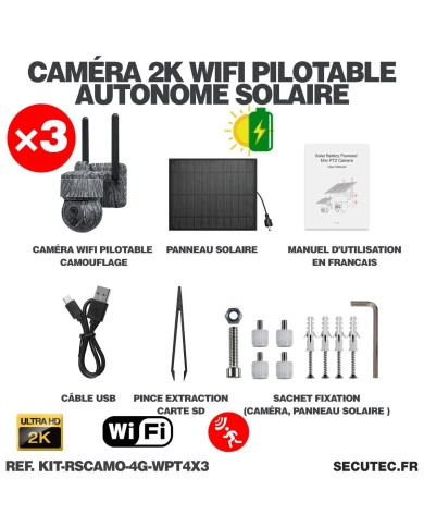 Kit vidéosurveillance camouflage 4G autonome 3 caméras pilotables 2K