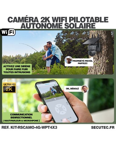 Kit vidéosurveillance camouflage 4G autonome 3 caméras pilotables 2K