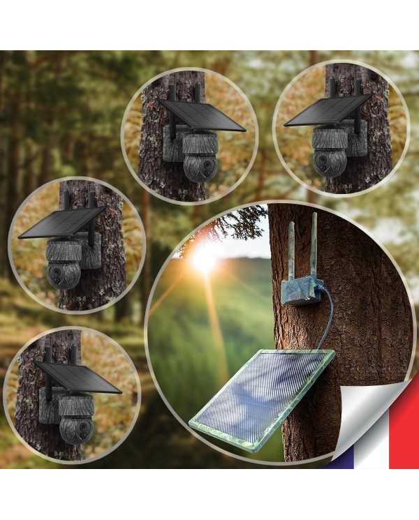 Kit vidéosurveillance camouflage 3G 4G autonome 4 caméras pilotables solaires WIFI 2K
