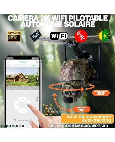 Kit vidéosurveillance camouflage 4G autonome 3 caméras pilotables solaires WIFI 2K 128Go