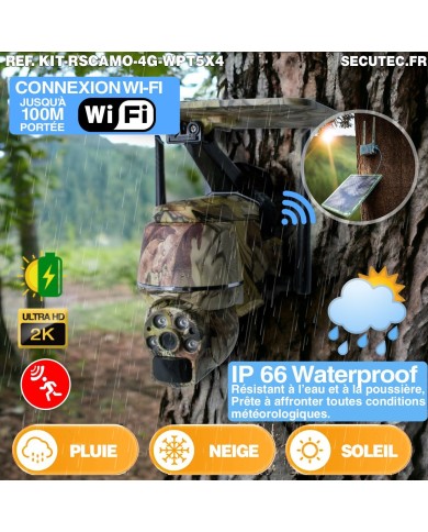 Kit vidéosurveillance camouflage 4G autonome 4 caméras ptz solaires