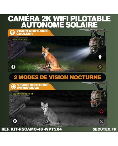 Kit vidéosurveillance camouflage 4G autonome 4 caméras ptz solaires