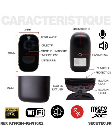 Kit vidéosurveillance 4G autonome 2 caméras solaires WIFI UHD 2K 128Go