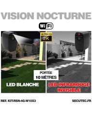 Kit vidéosurveillance 4G autonome solaire 3 caméras WIFI 2K  128Go