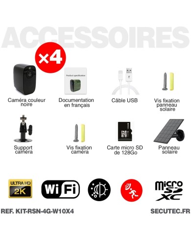 Kit vidéosurveillance 3G 4G autonome 4 caméras solaires WIFI 4MP
