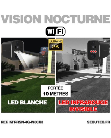 Kit vidéosurveillance 4G autonome 3 caméras solaires WIFI UHD 2K 128Go