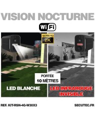Kit vidéosurveillance 4G autonome 3 caméras solaires WIFI UHD 2K 128Go