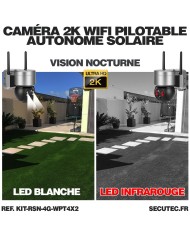 Kit vidéosurveillance 3G 4G autonome 2 caméras pilotables solaires WIFI 2K 128Go