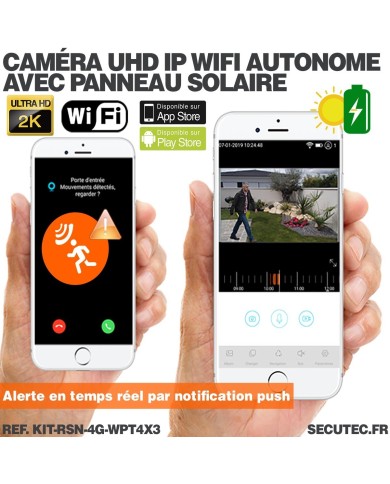 Kit vidéosurveillance 3G 4G autonome 3 caméras pilotables WIFI 2K