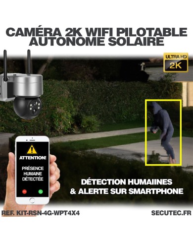 Kit vidéosurveillance 3G 4G autonome 4 caméras pilotables WIFI 2K