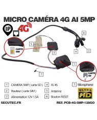 Micro caméra IP 4G à intégrer accès à distance via iPhone Android enregistrement Ultra HD 5MP sur micro SD jusqu'à 128Go