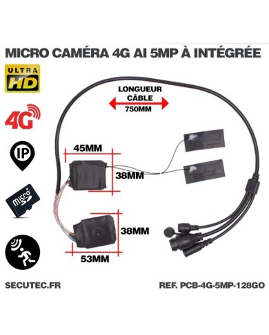 Micro caméra IP 4G à intégrer accès à distance via iPhone Android enregistrement Ultra HD 5MP sur micro SD jusqu'à 128Go