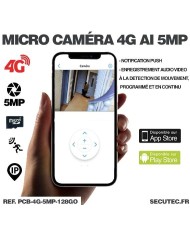 Micro caméra IP 4G à intégrer accès à distance via iPhone Android enregistrement Ultra HD 5MP sur micro SD jusqu'à 128Go