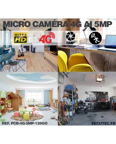 Micro caméra IP 4G à intégrer accès à distance via iPhone Android enregistrement Ultra HD 5MP sur micro SD jusqu'à 128Go