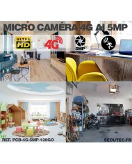 Micro caméra IP 4G à intégrer accès à distance via iPhone Android enregistrement Ultra HD 5MP sur micro SD jusqu'à 128Go