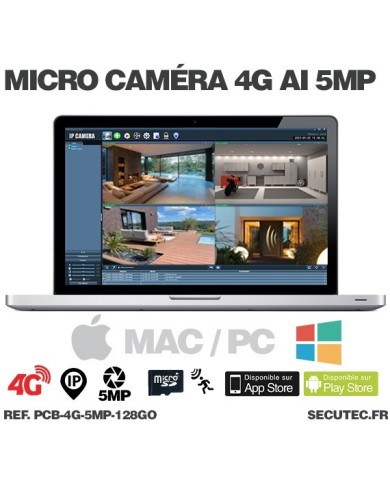 Micro caméra IP 4G à intégrer accès à distance via iPhone Android enregistrement Ultra HD 5MP sur micro SD jusqu'à 128Go
