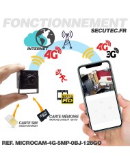 Micro caméra IP 4G à intégrer accès à distance via iPhone Android enregistrement Ultra HD 5MP sur micro SD 128Go avec alerte dét