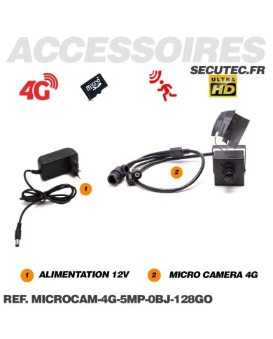 Micro caméra IP 4G à intégrer accès à distance via iPhone Android enregistrement Ultra HD 5MP sur micro SD 128Go avec alerte dét