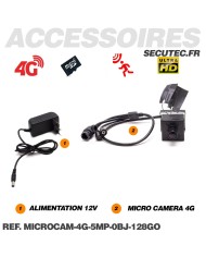 Micro caméra IP 4G à intégrer accès à distance via iPhone Android enregistrement Ultra HD 5MP sur micro SD 128Go avec alerte dét