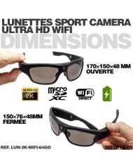 Lunettes caméra sport WiFi Ultra HD 2K enregistrement sur carte microSD 64Go
